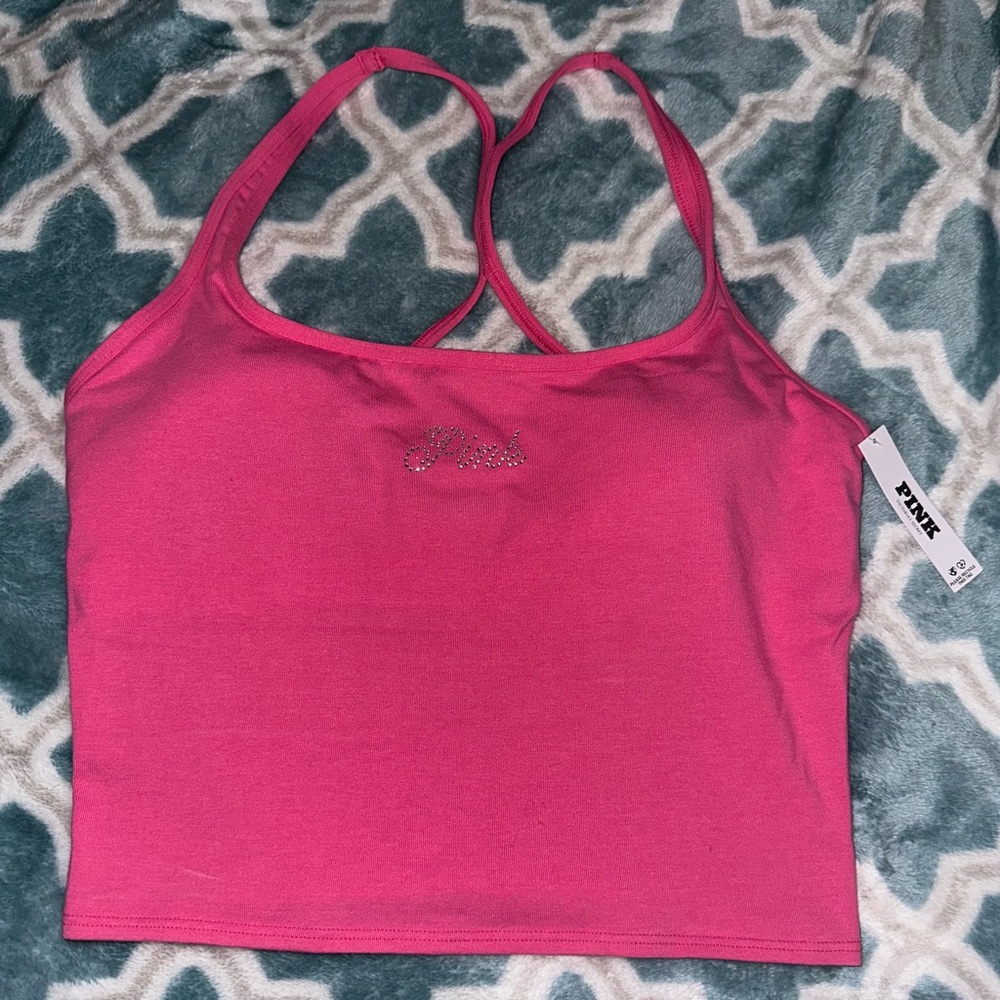 PINK Victoria's Secret All-Day Cotton Tank Limited Edition Carmine Rose Bling